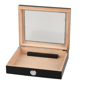 Preview: Humidor "schwarz matt mit Glasdeckel" für ca. 20 Zigarren